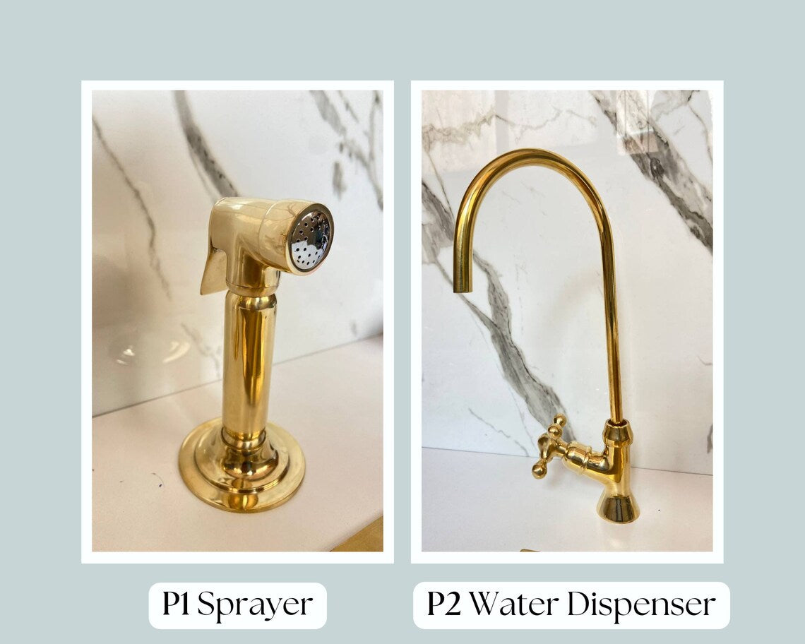 Unlacquered Solid Brass Bridge Faucet, Vintage Kitchen Sink Faucet - NORD BRASS