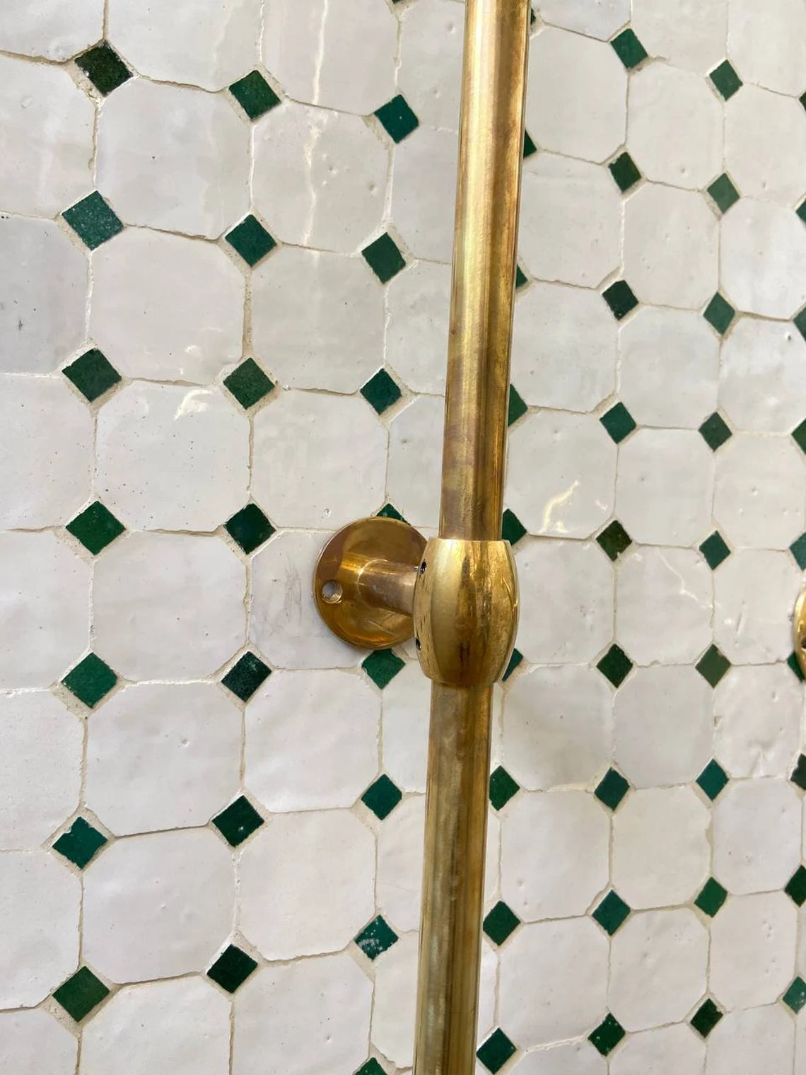 Unlacquered Brass Shower System with Handheld And Vintage Head Combo, Exposed Pipe - NORD BRASS