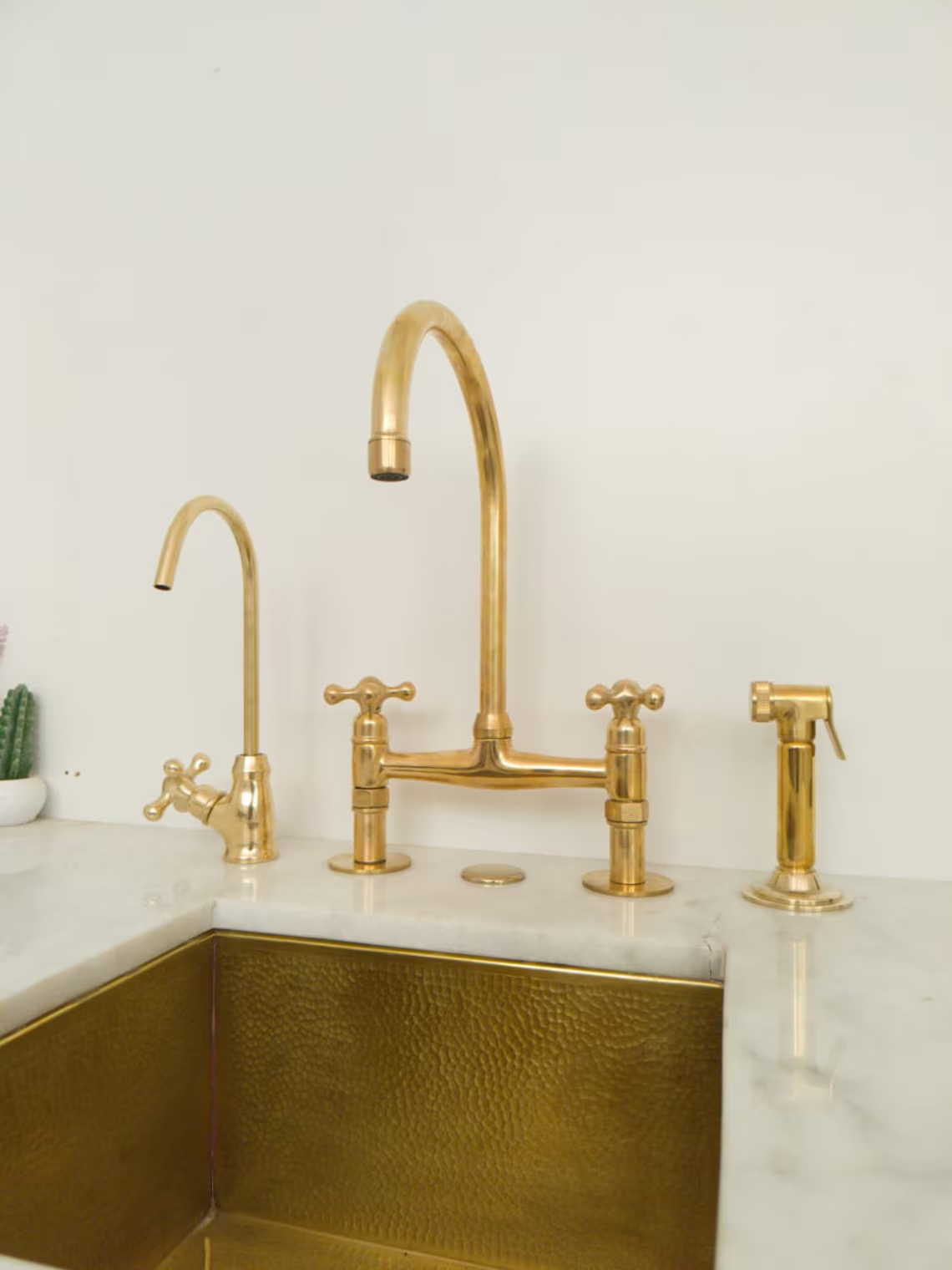 Unlacquered Solid Brass Bridge Faucet, Vintage Kitchen Sink Faucet - NORD BRASS