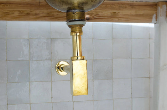 Solid Unlacquered Brass P-trap and Sink Stopper, Push Up Button, Pop Up Drain, Brass Water Trap - NORD BRASS