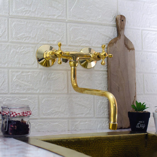 Antique Brass Kitchen Faucet - Wall Kitchen Faucet - NORD BRASS