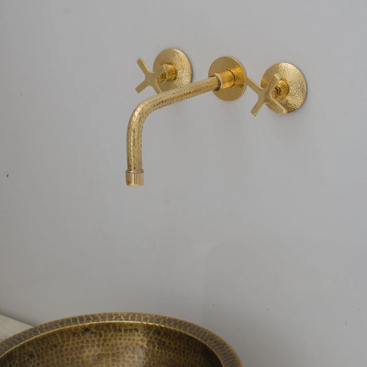 Built In Brass Bathroom Faucet- Hammered Wall Sink Faucet - NORD BRASS