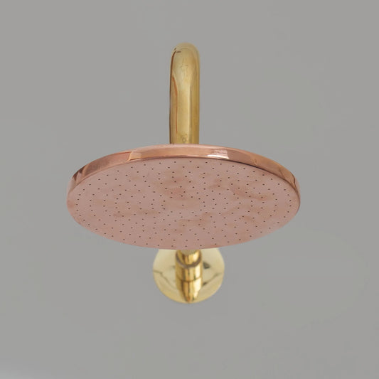 Solid Copper Rain Shower Head, Flat Round Handcrafted Vintage Showerhead, Works Outdoor - NORD BRASS