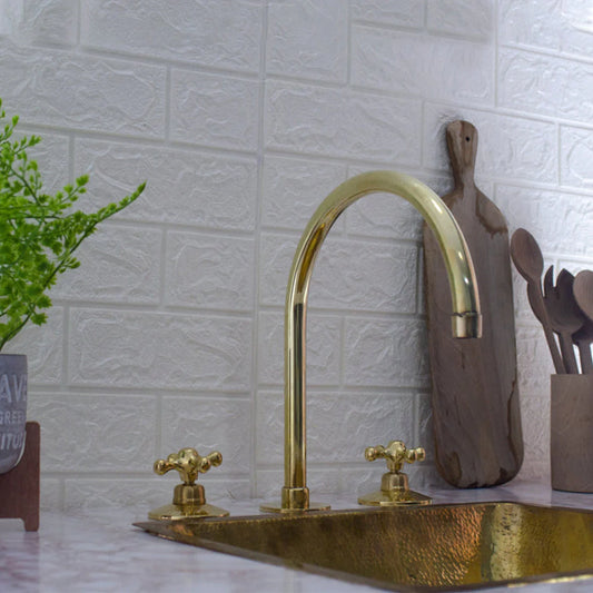 Widespread 3 Holes Solid Unlacquered Brass Faucet, Antique Brass Bathroom Faucet - NORD BRASS