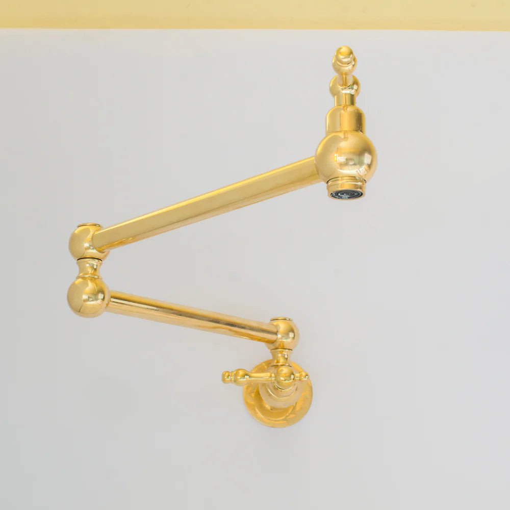 Unlacquered Brass Pot Filler Kitchen Faucet, Stove Pot, Wall Mount Pot Filler - NORD BRASS