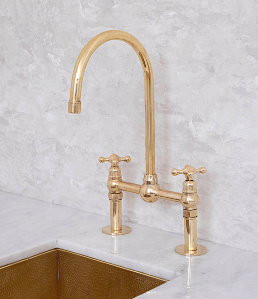 Unlacquered Brass Kitchen Bridge Faucet - NORD BRASS