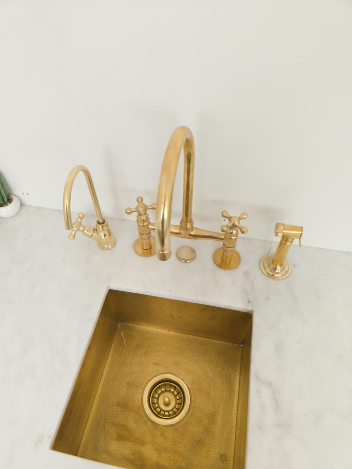 Unlacquered Solid Brass Bridge Faucet, Vintage Kitchen Sink Faucet - NORD BRASS