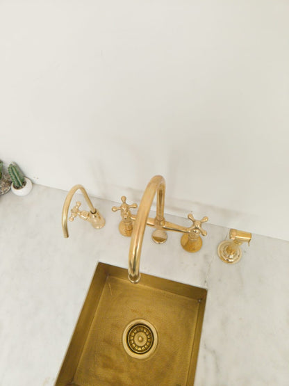 Unlacquered Solid Brass Bridge Faucet, Vintage Kitchen Sink Faucet - NORD BRASS