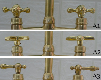 Antique Brass Kitchen Faucet - Antique Brass Bridge Faucet - NORD BRASS