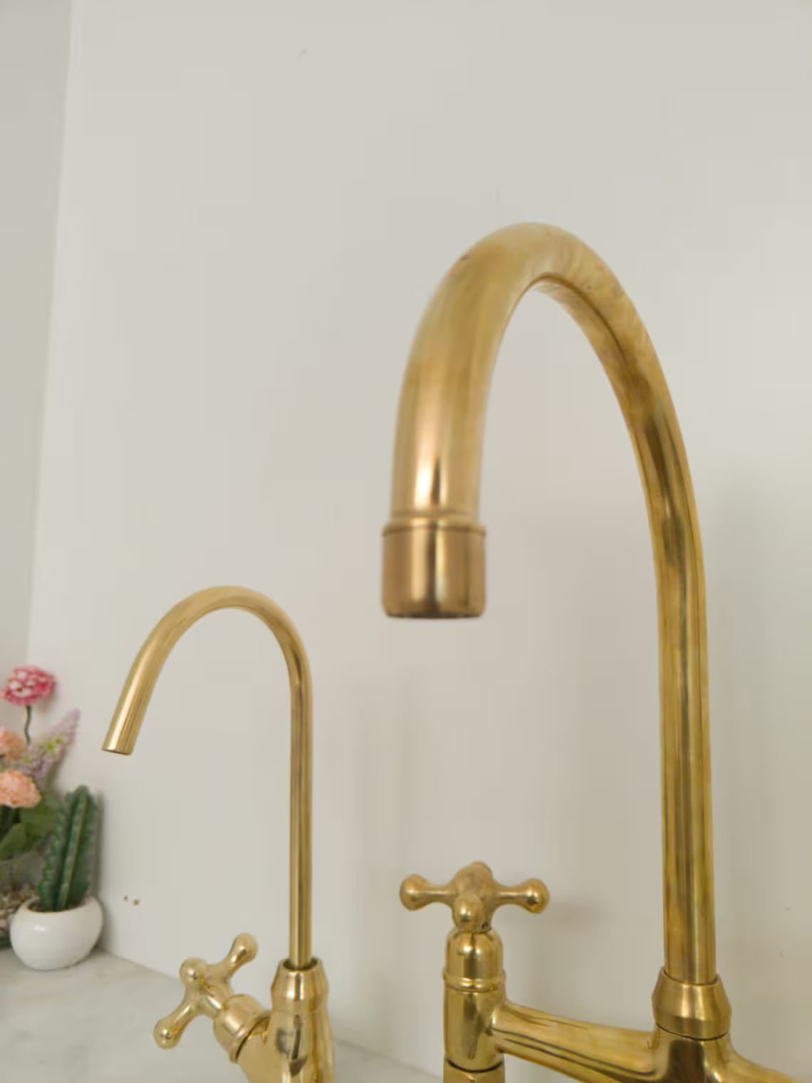 Unlacquered Solid Brass Bridge Faucet, Vintage Kitchen Sink Faucet - NORD BRASS