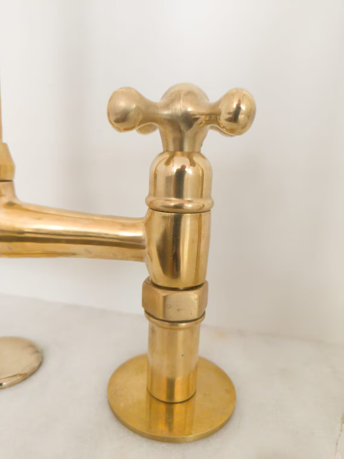 Unlacquered Solid Brass Bridge Faucet, Vintage Kitchen Sink Faucet - NORD BRASS