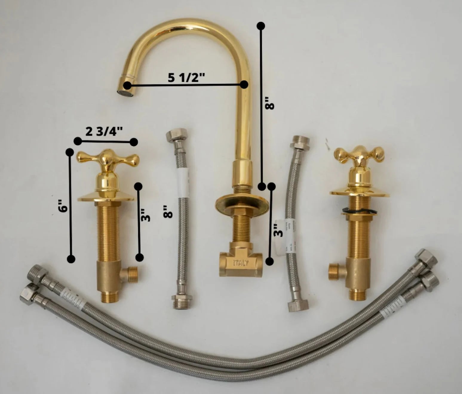 Widespread 3 Holes Solid Unlacquered Brass Faucet, Antique Brass Bathroom Faucet - NORD BRASS