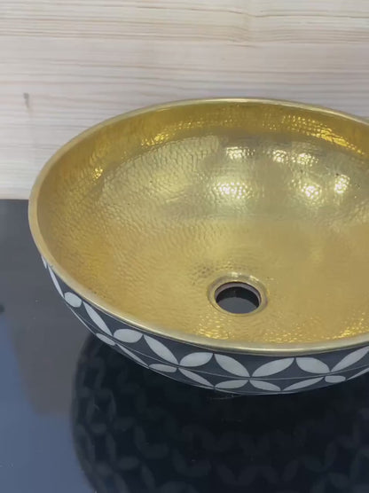 Brass Bathroom Sink, Black Resin And Bone Conception,Vessel Sink For Bathroom